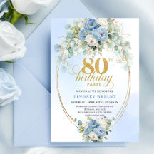 Pretty Light Blue Peonies Gold Frame 80th Birthday