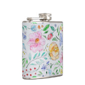 Pretty Light Watercolor Flowers and Buds Pattern Flachmann (Rechts)