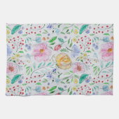 Pretty Light Watercolor Flowers and Buds Pattern Geschirrtuch (Horizontal)