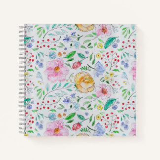 Pretty Light Watercolor Flowers and Buds Pattern Notizblock