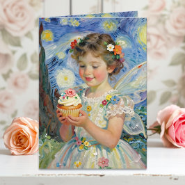 Pretty Little Fairy Girl & Butterfly Birthday Karte