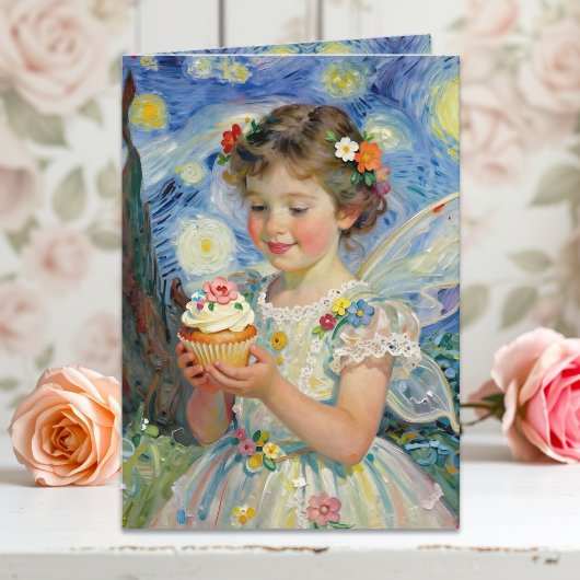 Pretty Little Fairy Girl & Butterfly Birthday Karte