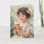 Pretty Little Fairy Girl with Cupcake Birthday Karte (Vorderseite)