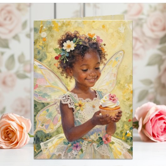 Pretty Little Fairy Girl with Cupcake Birthday Karte
