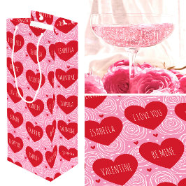 Pretty Love Heart Custom Text Modern Valentines Geschenktüte Für Weinflaschen