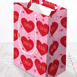 Pretty Love Heart Custom Text Modern Valentines Mittlere Geschenktüte