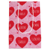 Pretty Love Heart Custom Text Modern Valentines Mittlere Geschenktüte (Rückseite)