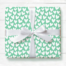 Pretty Love Heart Pattern Mint White Valentine Geschenkpapier