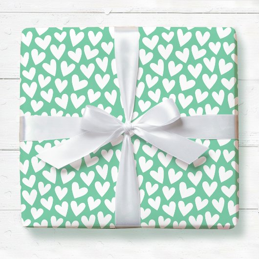 Pretty Love Heart Pattern Mint White Valentine Geschenkpapier