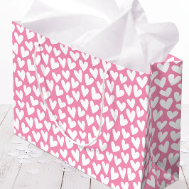 Pretty Love Heart Pattern Pink White Valentine Große Geschenktüte