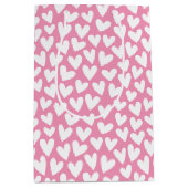 Pretty Love Heart Pattern Pink White Valentine Mittlere Geschenktüte (Vorderseite)