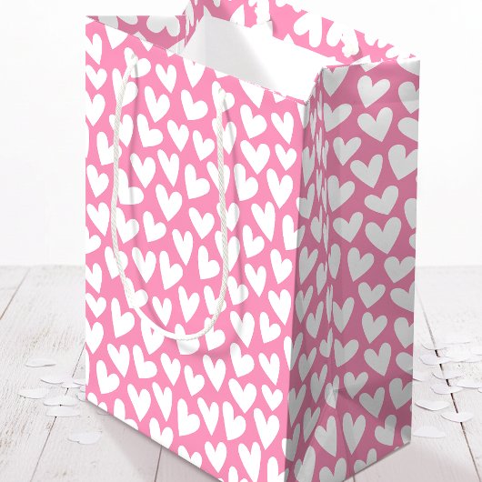 Pretty Love Heart Pattern Pink White Valentine Mittlere Geschenktüte