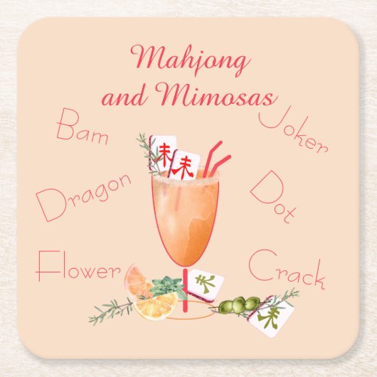 Pretty Mahjong Tiles and Fancy Cocktail Rechteckiger Pappuntersetzer (Vorderseite)