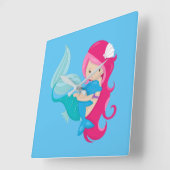 Pretty Mermaid and Dolphin Quadratische Wanduhr (Winkel)
