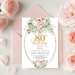 Pretty Minimal Blush Floral 80th Birthday Invite Einladung