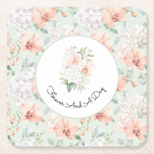  Pretty Mint Peach Orchid Flowers Wedding Rechteckiger Pappuntersetzer (Vorderseite)