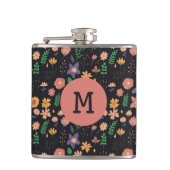 Pretty Modern Dark Floral Pattern Monogram Flachmann (Vorderseite)