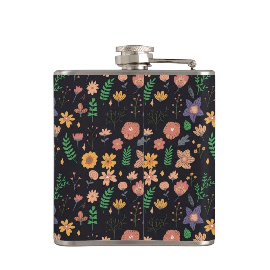 Pretty Modern Dark Floral Pattern Monogram Flachmann (Rückseite)