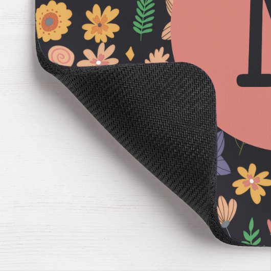 Pretty Modern Dark Floral Pattern Monogram Mousepad (Ecke)