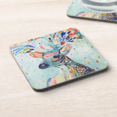 Pretty Modern Deer Art Flower Antlers Getränkeuntersetzer (Linke Seite)