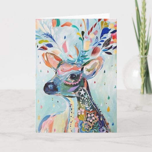 Pretty Modern Deer Art Flower Antlers Karte (Vorderseite)