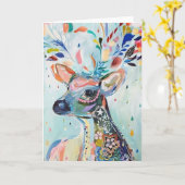 Pretty Modern Deer Art Flower Antlers Karte (Gelbe Blume)