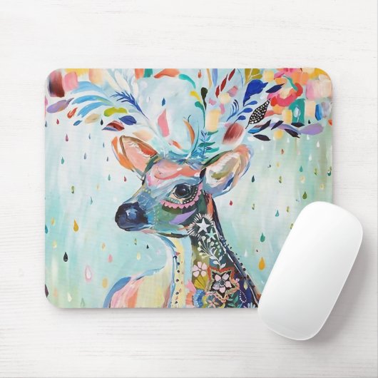 Pretty Modern Deer Art Flower Antlers Mousepad (Mit Mouse)
