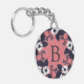 Pretty Modern Floral Coral Pink Monogram Schlüsselanhänger (Vorderseite links)