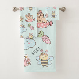 Pretty monogram hand drawn artwork Pink Blue Kids Badhandtuch Set