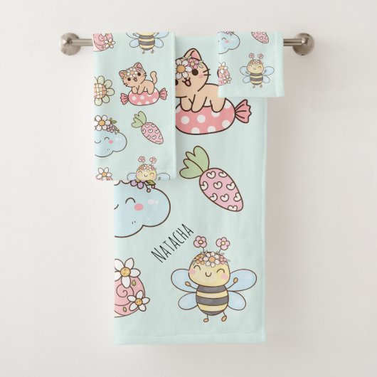 Pretty monogram hand drawn artwork Pink Blue Kids Badhandtuch Set (Insitu)