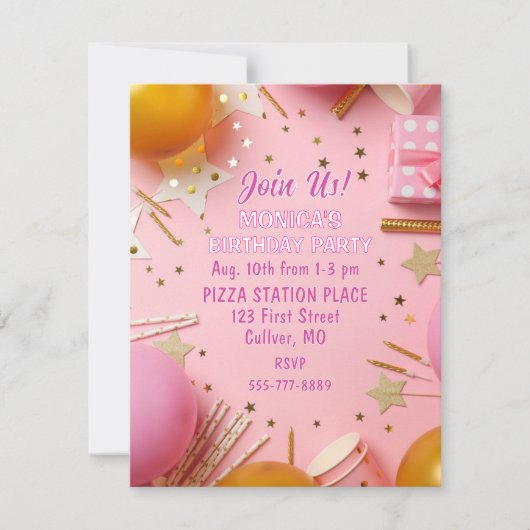 Pretty n Pink! Custom Birthday Party Invitation Einladung (Vorderseite)