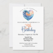 Pretty Ocean Wave Heart 25th Birthday Einladung (Vorderseite)