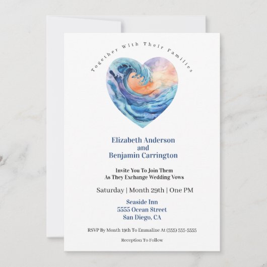 Pretty Ocean Wave Heart Wedding Einladung (Vorderseite)