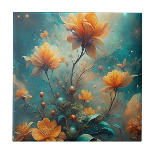 Pretty Orange Flowers Fliese (Vorderseite)