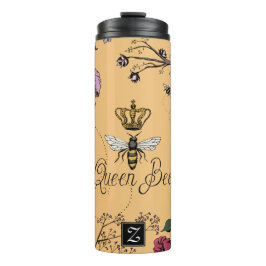 Pretty Orange Queen Bee & Gold Crown Floral Thermosbecher