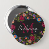 Pretty Ornate Dark Floral Pattern Personalised Button (Vorne & Hinten)