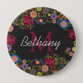 Pretty Ornate Dark Floral Pattern Personalised Button (Vorderseite)