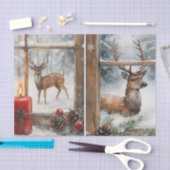 Pretty Pair of Deer in Window Panes in Winter Seidenpapier (Handwerk)