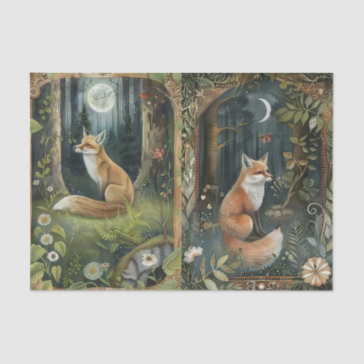 Pretty Pair of Foxes in the Forest Moonlight Seidenpapier (Vorderseite)