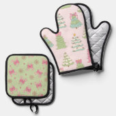 Pretty Pastel Christmas Trees and Bows Ofenhandschuh & Topflappen-Set (Vorderseite/Rückseite)