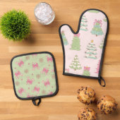 Pretty Pastel Christmas Trees and Bows Ofenhandschuh & Topflappen-Set (Oben Unten)