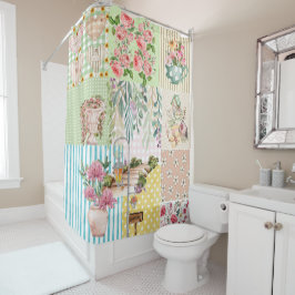 Pretty pastel floral and mix pattern muticolor duschvorhang