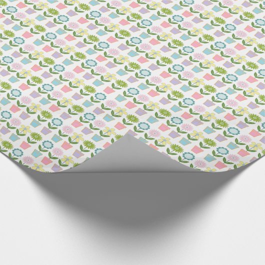 Pretty Pastel Flower Pots Pattern Geschenkpapier (Ecke)