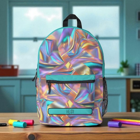 Pretty Pastel Holographic Rainbow Metallic Bedruckter Rucksack