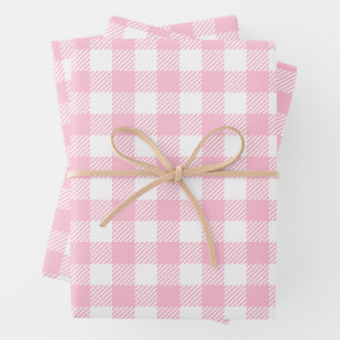 Pretty Pastel Pink And White Buffalo Plaid Geschenkpapier Set