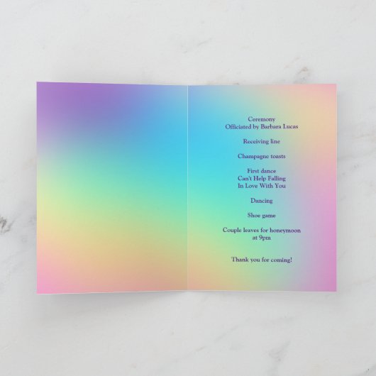 Pretty Pastel Rainbow Gradient Wedding Program Programm (Innenseite)