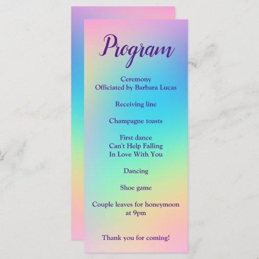 Pretty Pastel Rainbow Gradient Wedding Program Programm (Vorne/Hinten)
