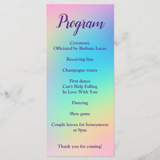 Pretty Pastel Rainbow Gradient Wedding Program Programm (Vorderseite)