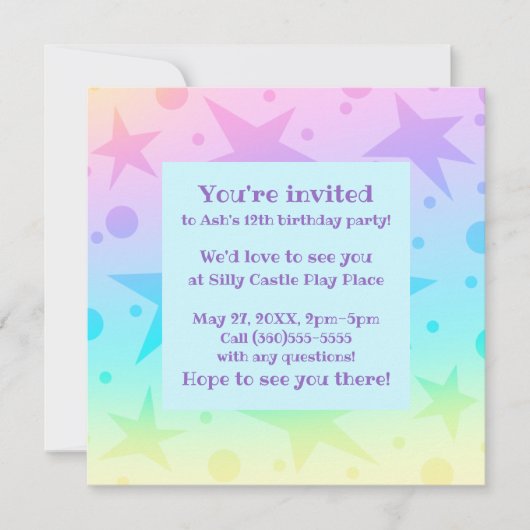 Pretty Pastel Stars And Dots Gradient Einladung (Vorderseite)