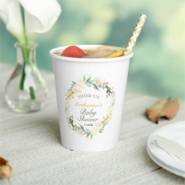 Pretty Pastel Yellow Floral Baby Shower Paper Cup Pappbecher